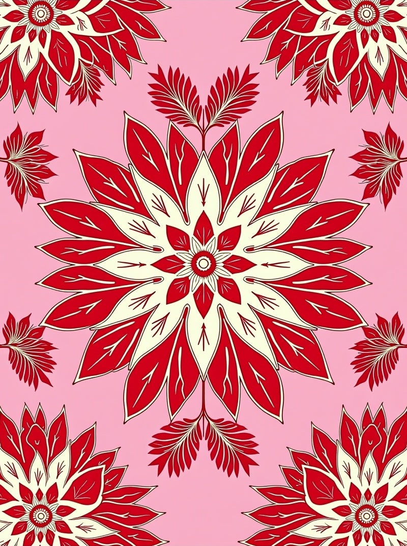 Red Cream Floral Medallion Pink Background Rug