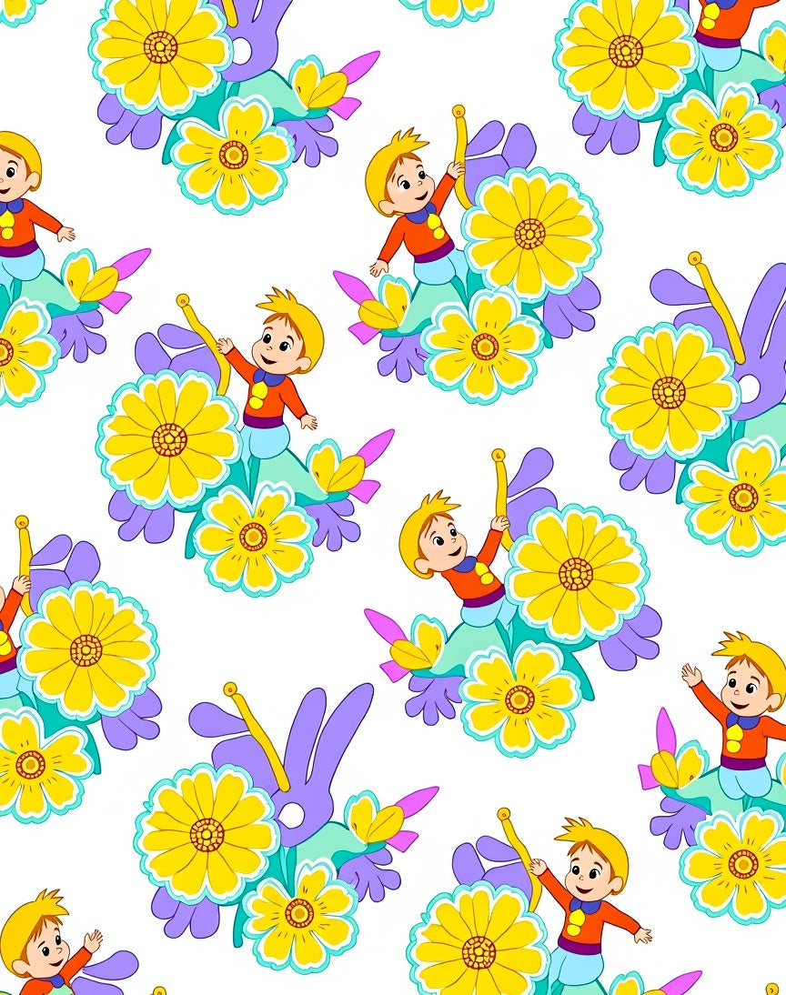 Whimsical Boy Girl Yellow Floral Arrangement Rug