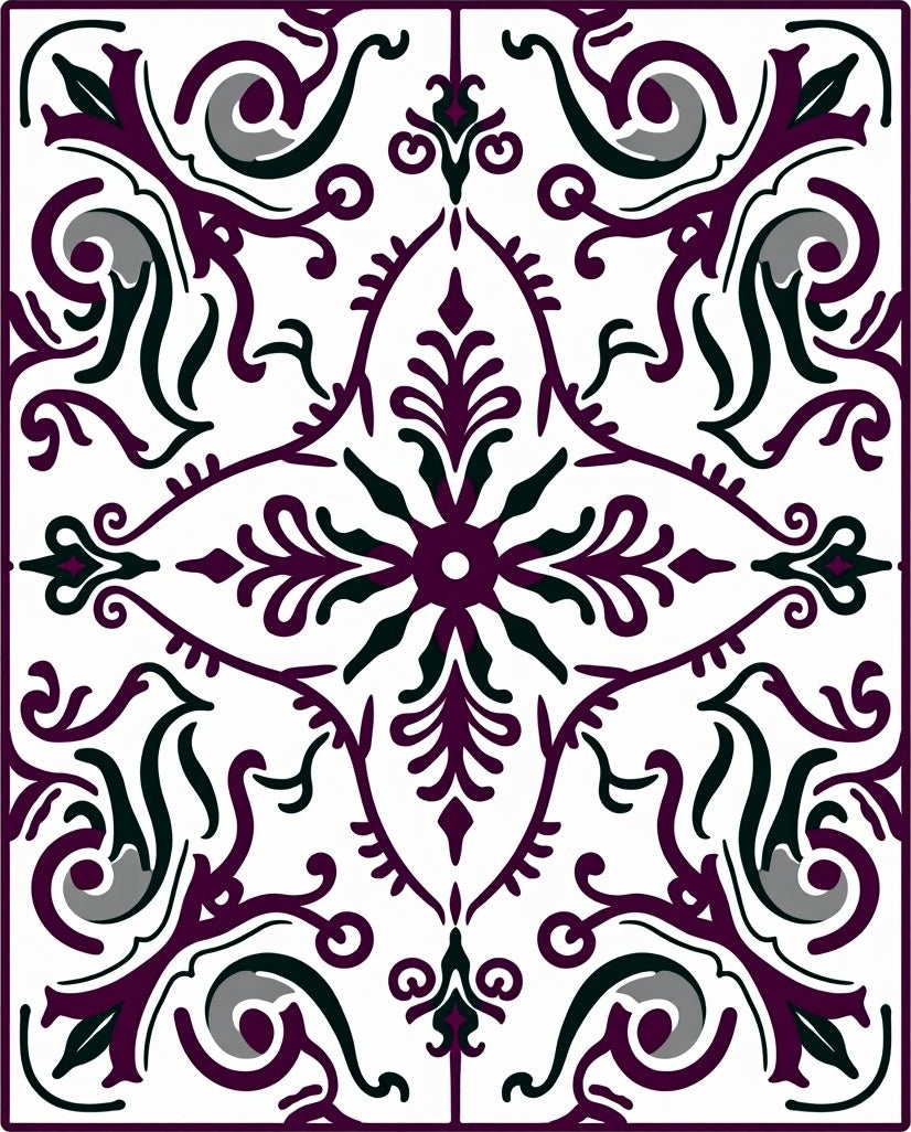 Deep Plum Victorian Floral Scroll Rug