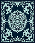 Navy Mint Leaf Mandala Rug