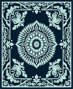 Navy Mint Leaf Mandala Rug