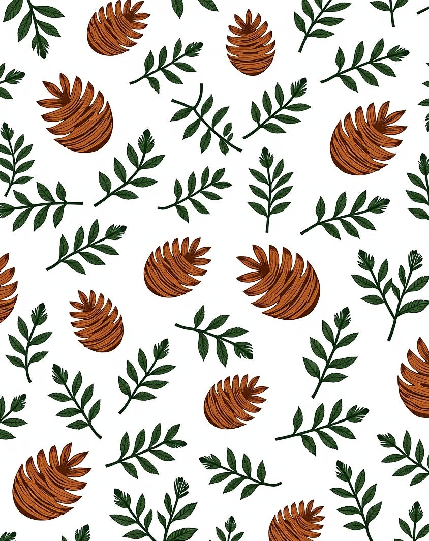 Brown Pine Cone Green Leaf Pattern Rug