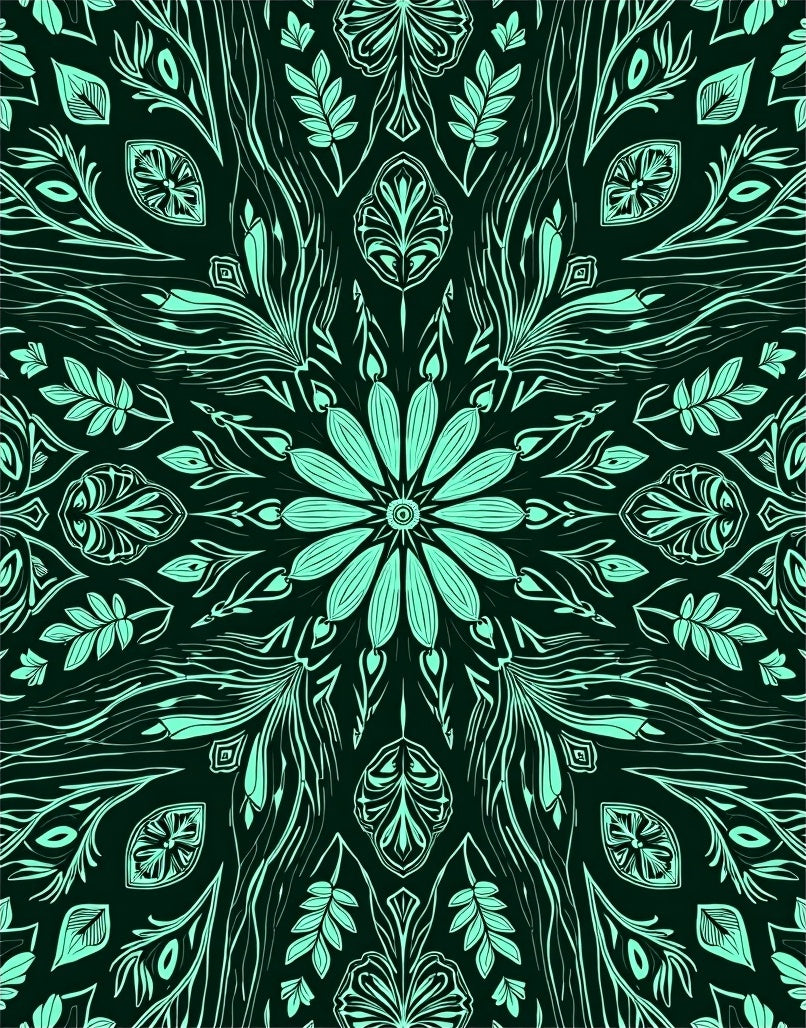 Mint Green Floral Mandala Botanical Rug