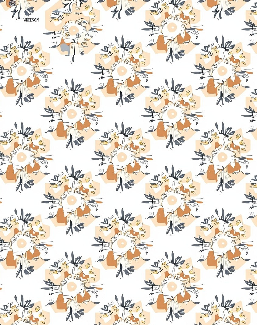 Terracotta Floral Hexagon Sketch Rug