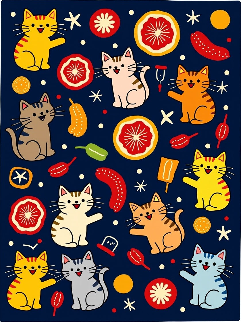 Playful Kitties With Citrus Slices Rug