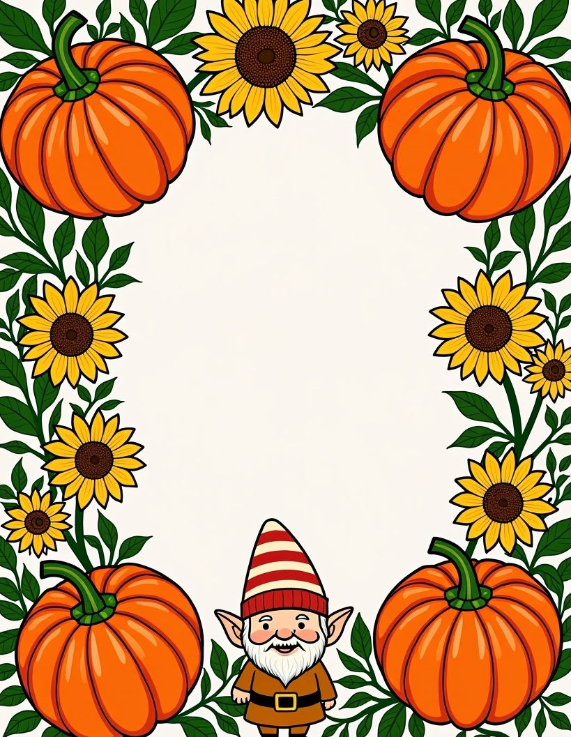 Orange Pumpkin Sunflower Gnome Foliage Rug