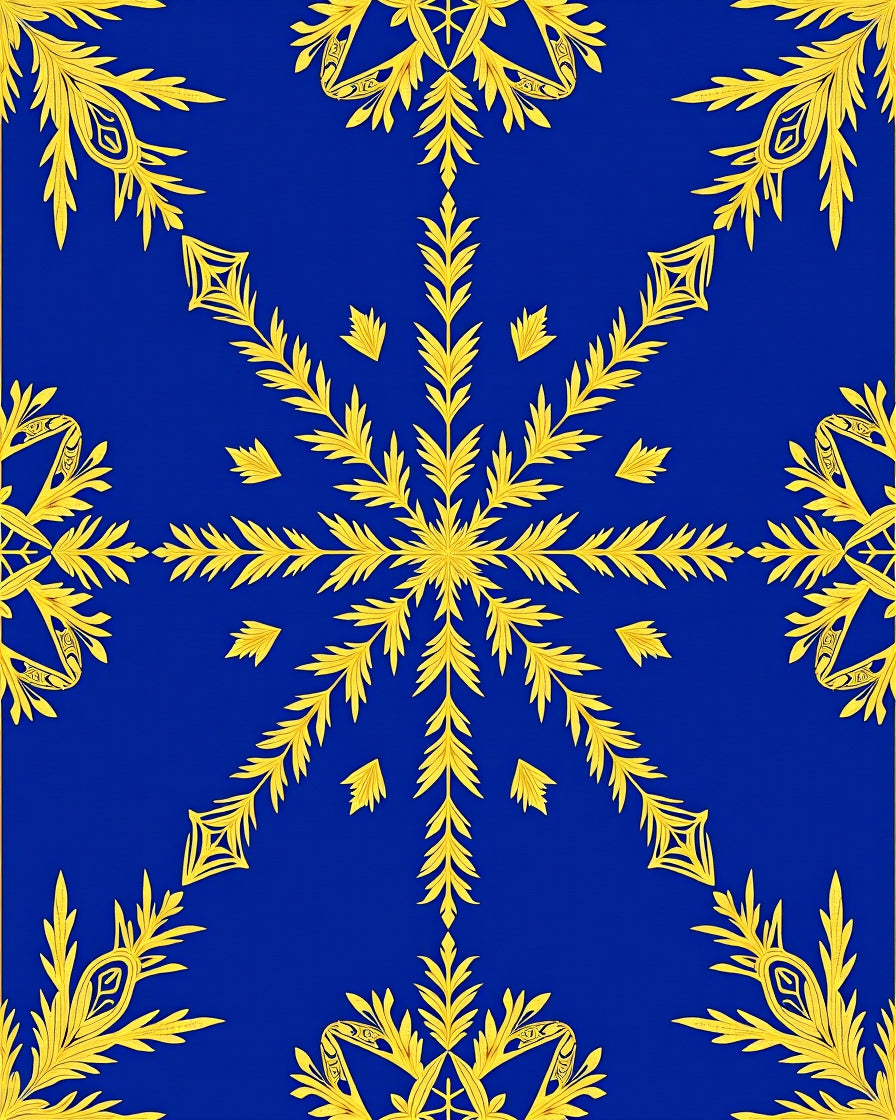 Royal Blue Golden Leaf Medallion Rug