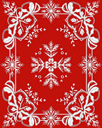 Red White Snowflake Ribbon Border Rug