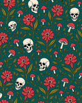 Dark Teal Skull Mushroom Floral Arrangement Rug