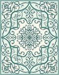 Teal Floral Scrollwork Tile Rug