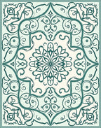 Teal Floral Scrollwork Tile Rug