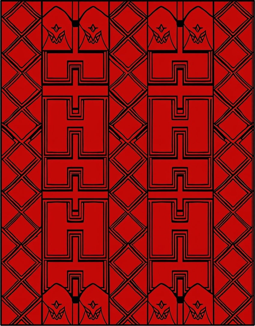 Bold Red Geometric Cross Motif Rug