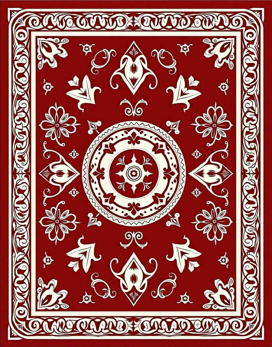 Classic Red Intricate Floral Medallion Rug