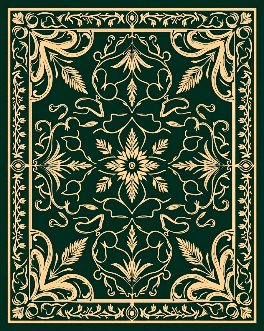 Emerald Foliage Swirl Border Rug
