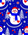 Jolly Snowman Red Hat Blue Scarf Trees Rug
