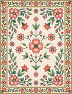 Coral Floral Border Garden Rug