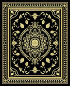 Black and Gold Floral Medallion Border Rug