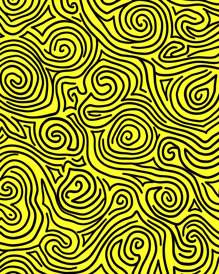 Bright Yellow Swirling Lines Abstract Artwork Rug