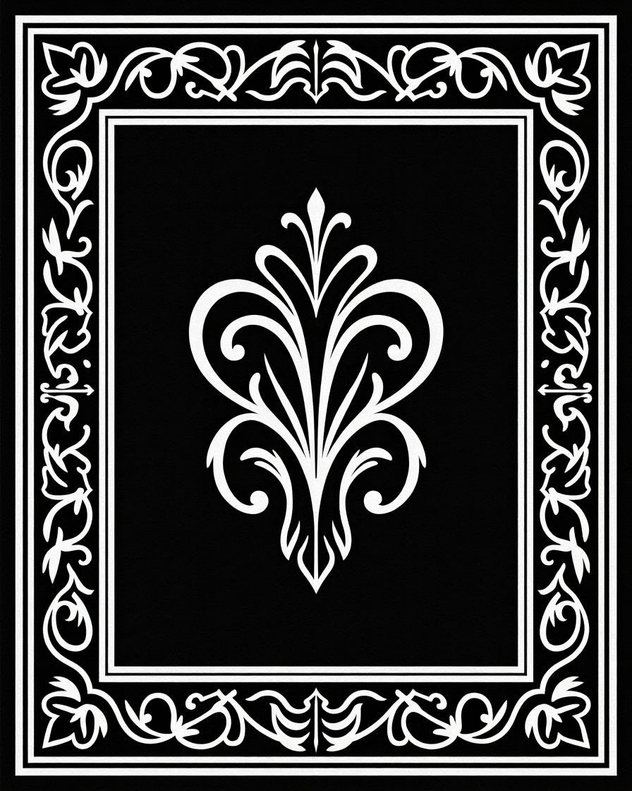 Elegant Black White Scroll Work Rug