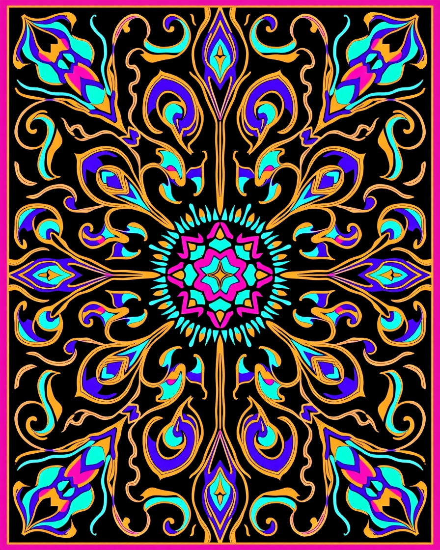 Vibrant Black Floral Medallion Rug