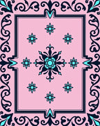 Pink Floral Medallion Arch Scroll Rug