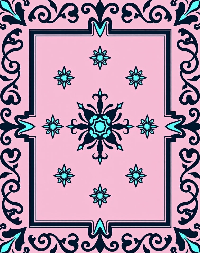 Pink Floral Medallion Arch Scroll Rug