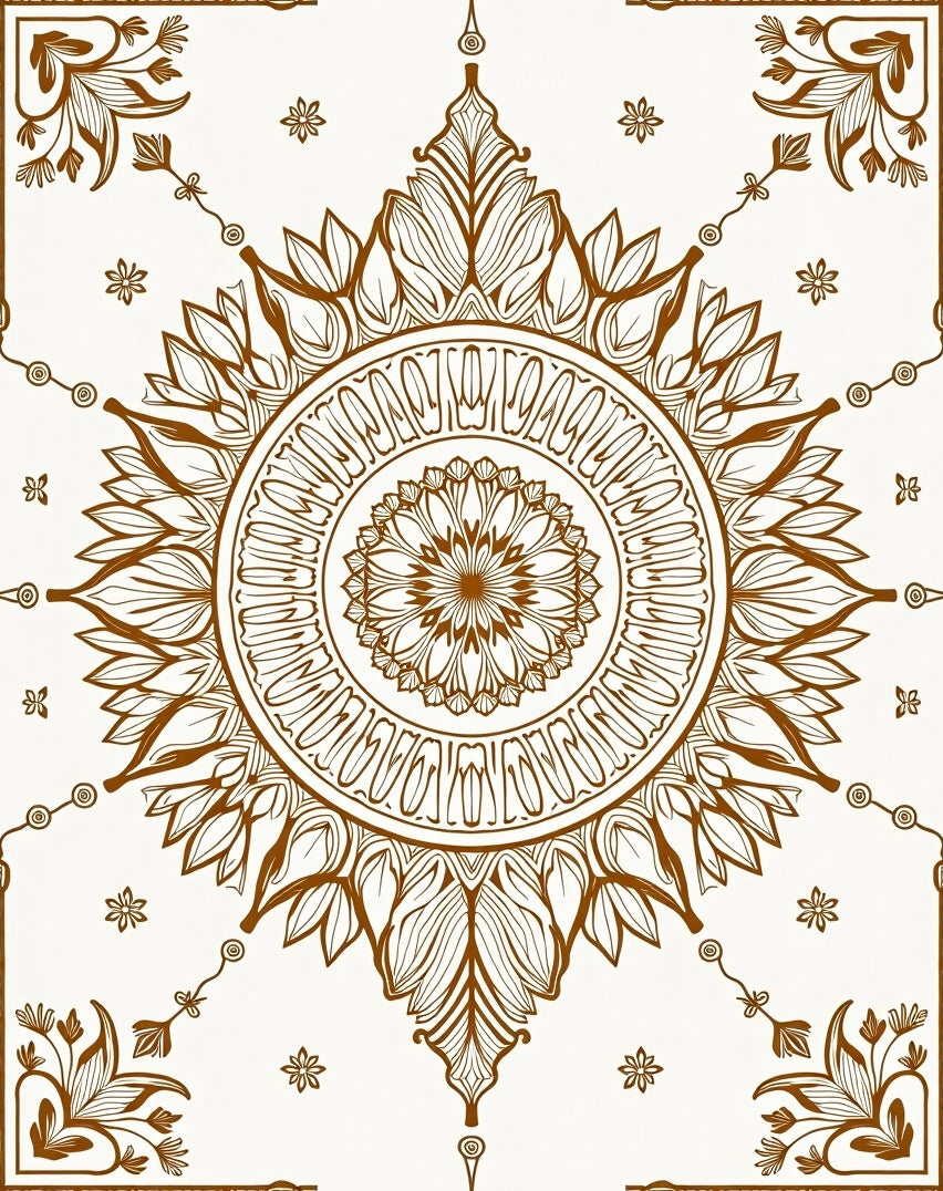 Brown Floral Sunburst Medallion Rug