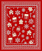 Festive Red Gingerbread Snowflakes Candy Canes Rug