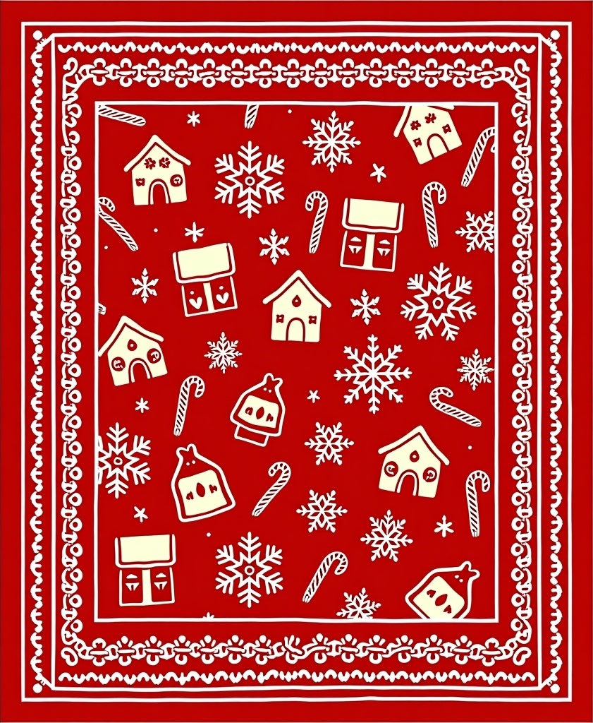 Festive Red Gingerbread Snowflakes Candy Canes Rug