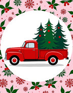 Red Vintage Truck Christmas Trees Rug