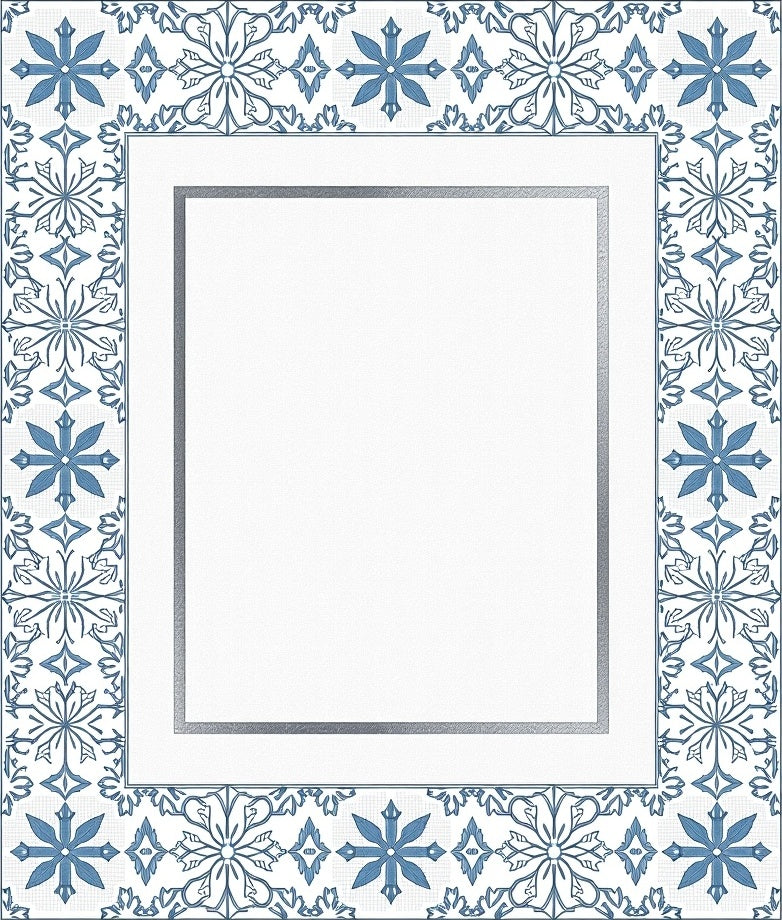 Blue White Tile Floral Border Rug