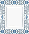Blue White Tile Floral Border Rug