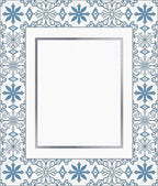 Blue White Tile Floral Border Rug