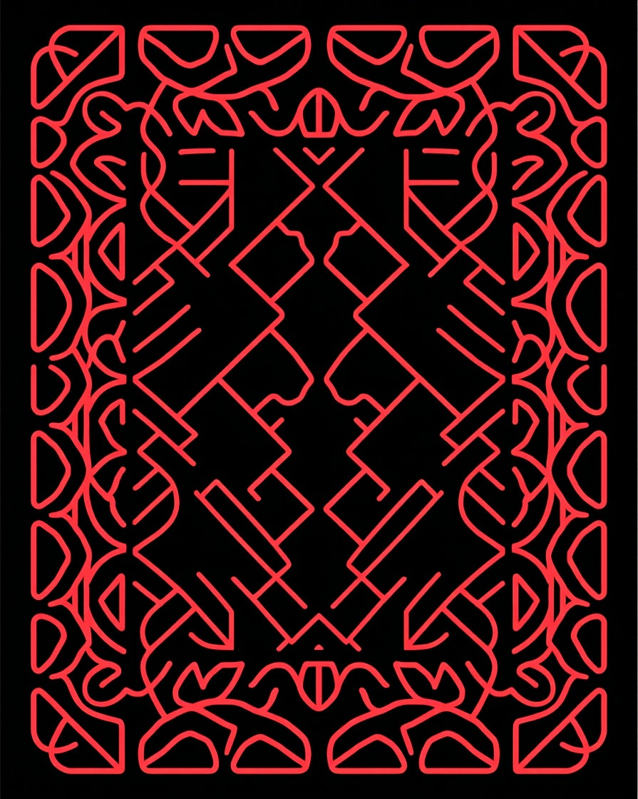 Geometric Red Maze Abstract Rug