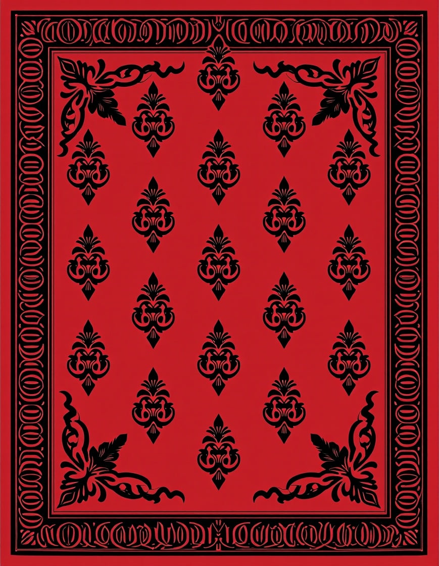 Bold Red Black Damask Medallion Rug