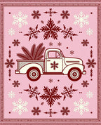 Vintage Red Truck Snowflake Motif Rug