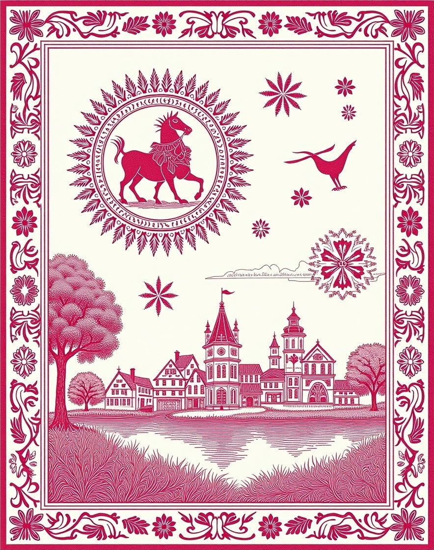 Crimson Horse Castle Lakeside Scenery Rug