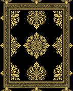 Golden Black Elaborate Floral Border Rug
