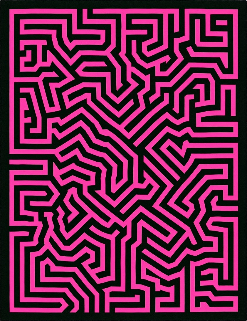 Bold Pink Maze Lines Rug