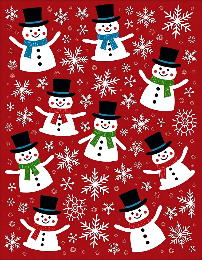 Festive Snowman With Snowflakes Red Rug