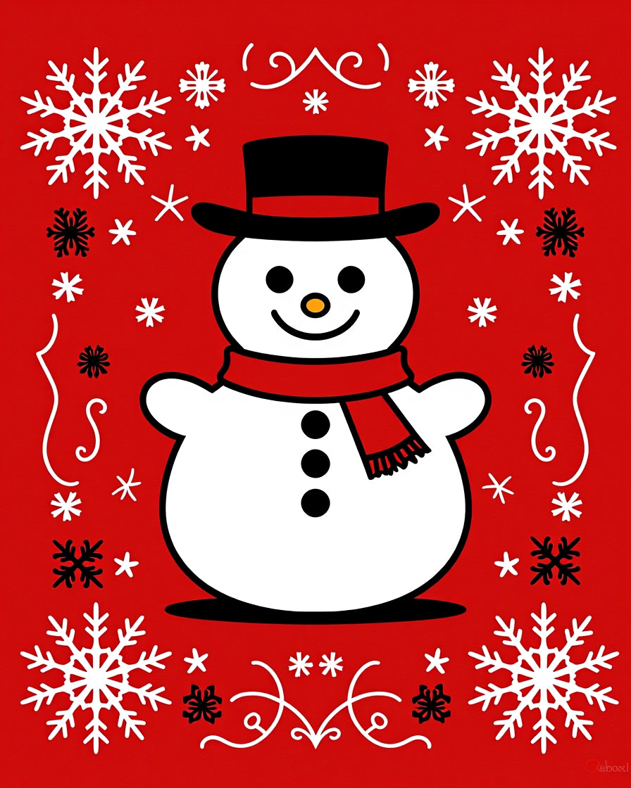 Cheery Red Snowman Snowflake Border Rug