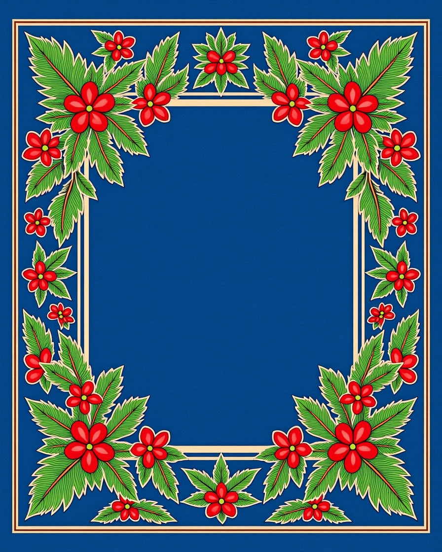 Crimson Floral Tropical Leaf Border Rug