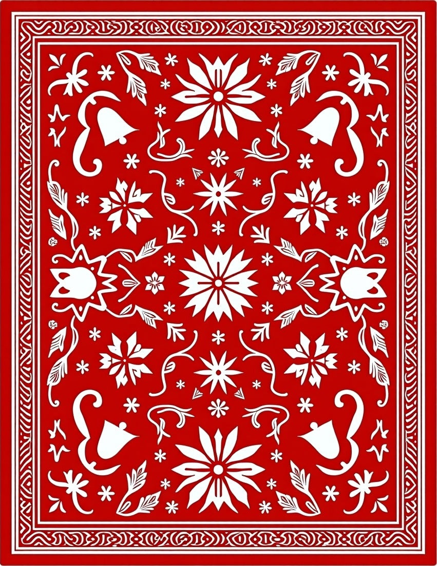 Crimson Red Folk Floral Medallion Rug