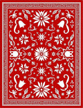 Crimson Red Folk Floral Medallion Rug