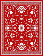 Crimson Red Folk Floral Medallion Rug