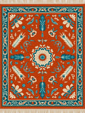 Terracotta Floral Medallion Teal Border Rug
