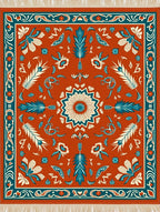 Terracotta Floral Medallion Teal Border Rug