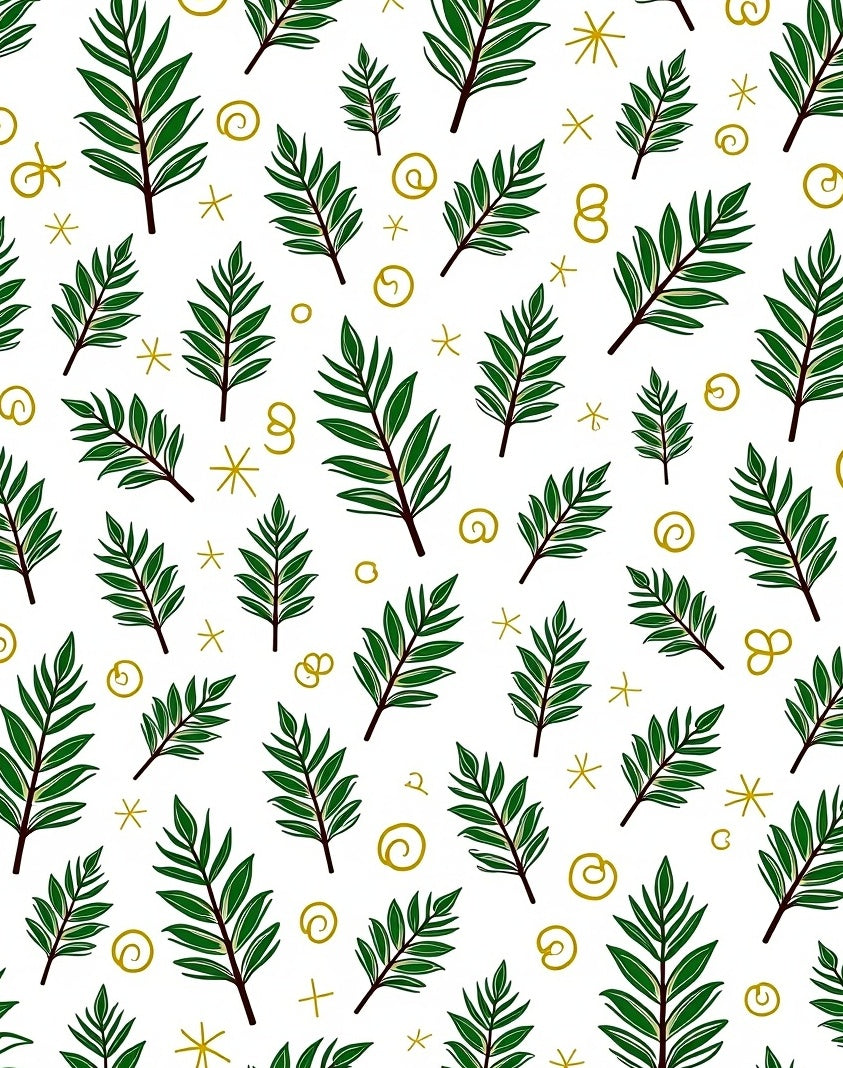 Green Leafy Sprigs Gold Swirls Rug