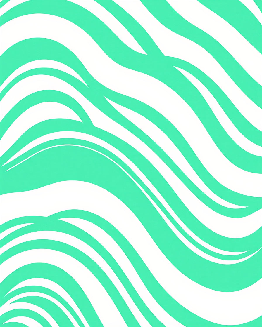 Aqua White Curving Waves Rug