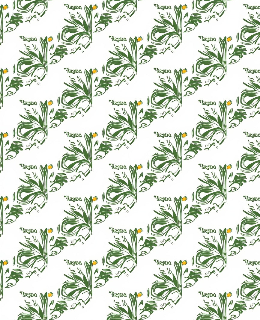 Green Leafy Swirls with Orange Accents Rug